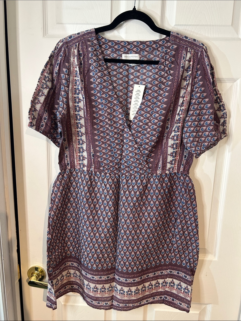 Urban Outfitters Mauve Floral Print Dress with Blue & Cream Motifs